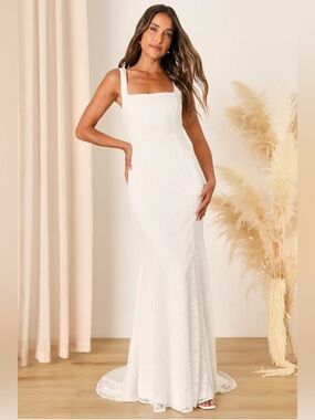 Eternal Happiness White Lace Square Neck Mermaid Maxi Dress